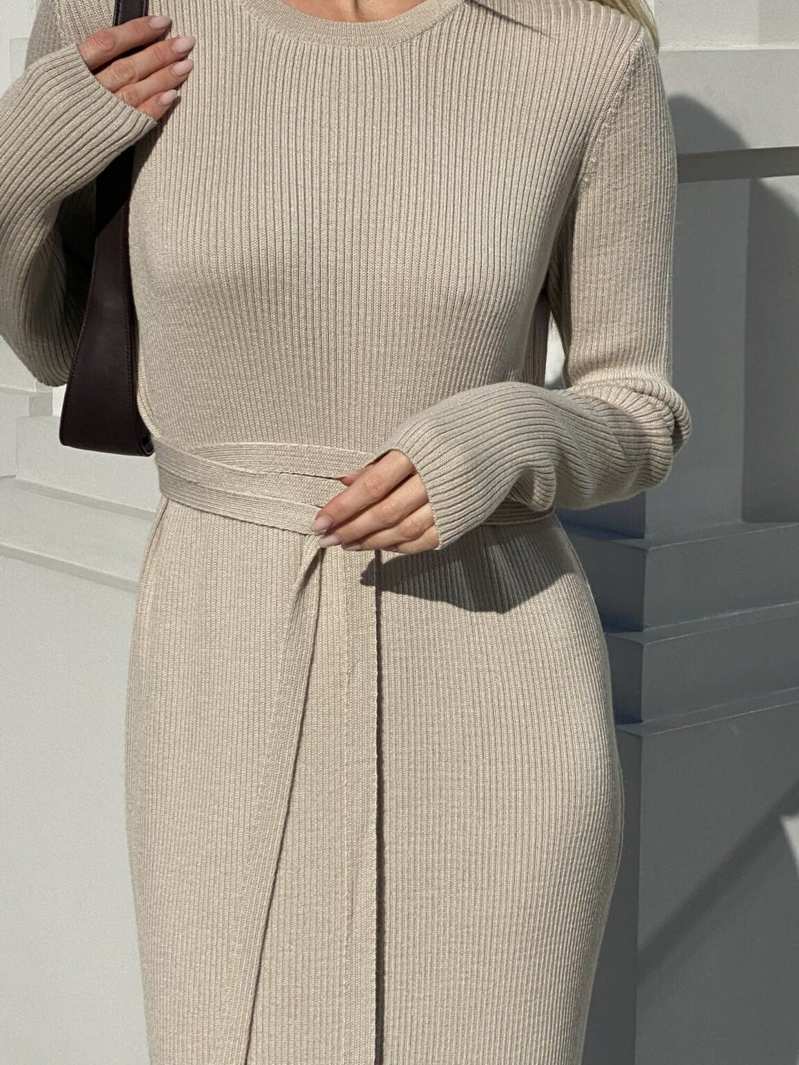 Robe longue en laine mérinos beige
