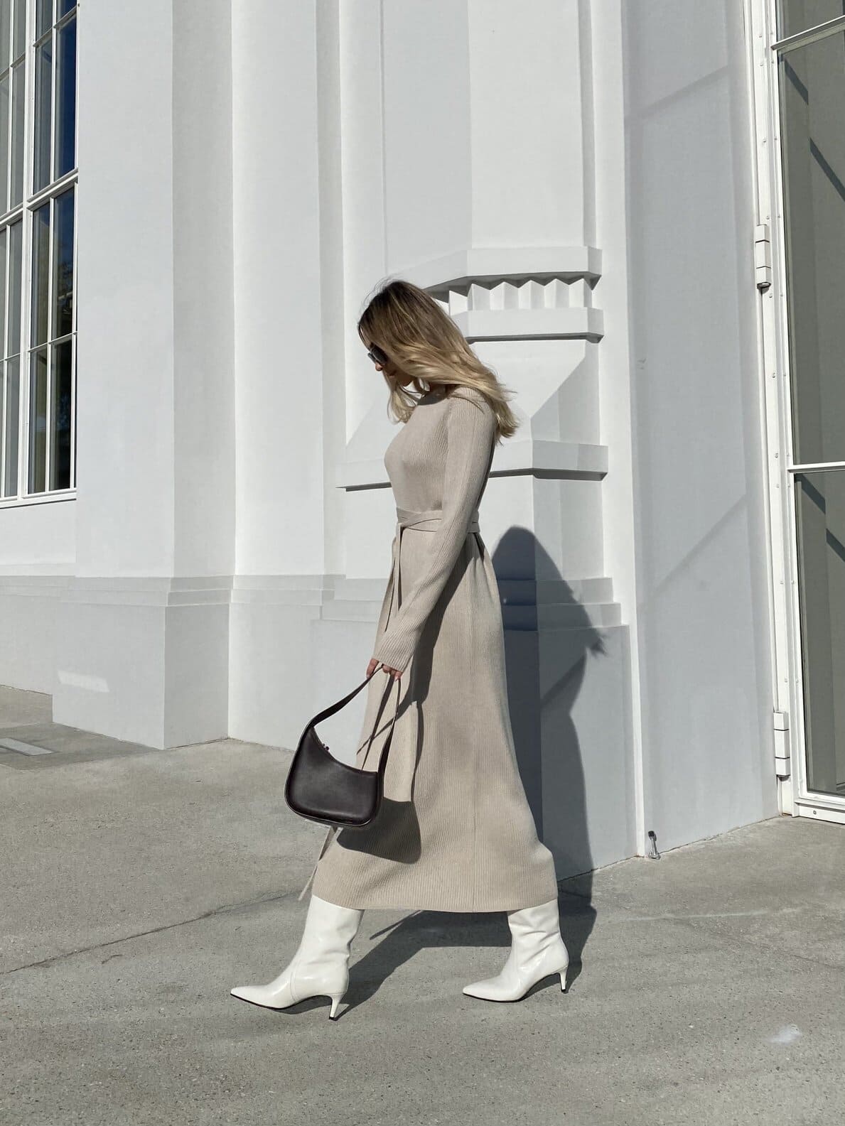 Robe longue en laine mérinos beige