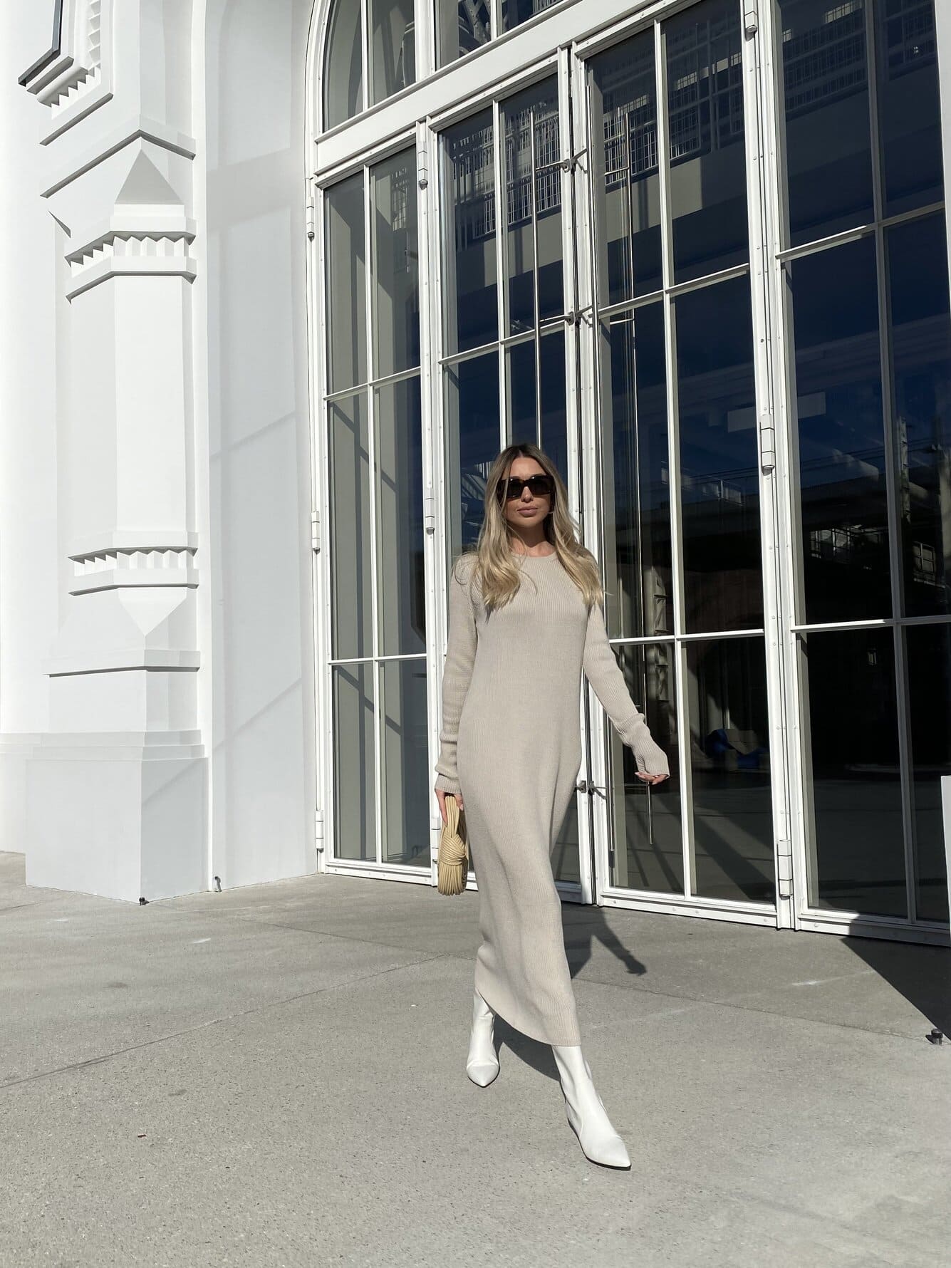 Robe longue en laine mérinos beige