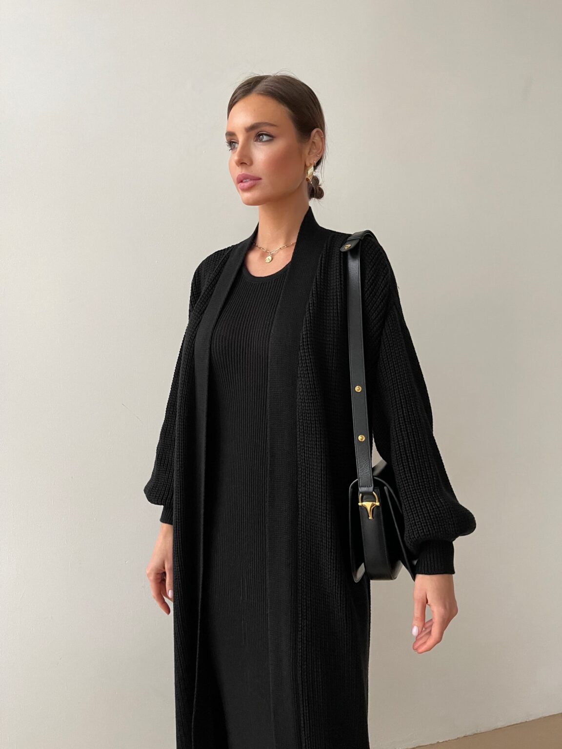 Grobstrick-Cardigan in Schwarz