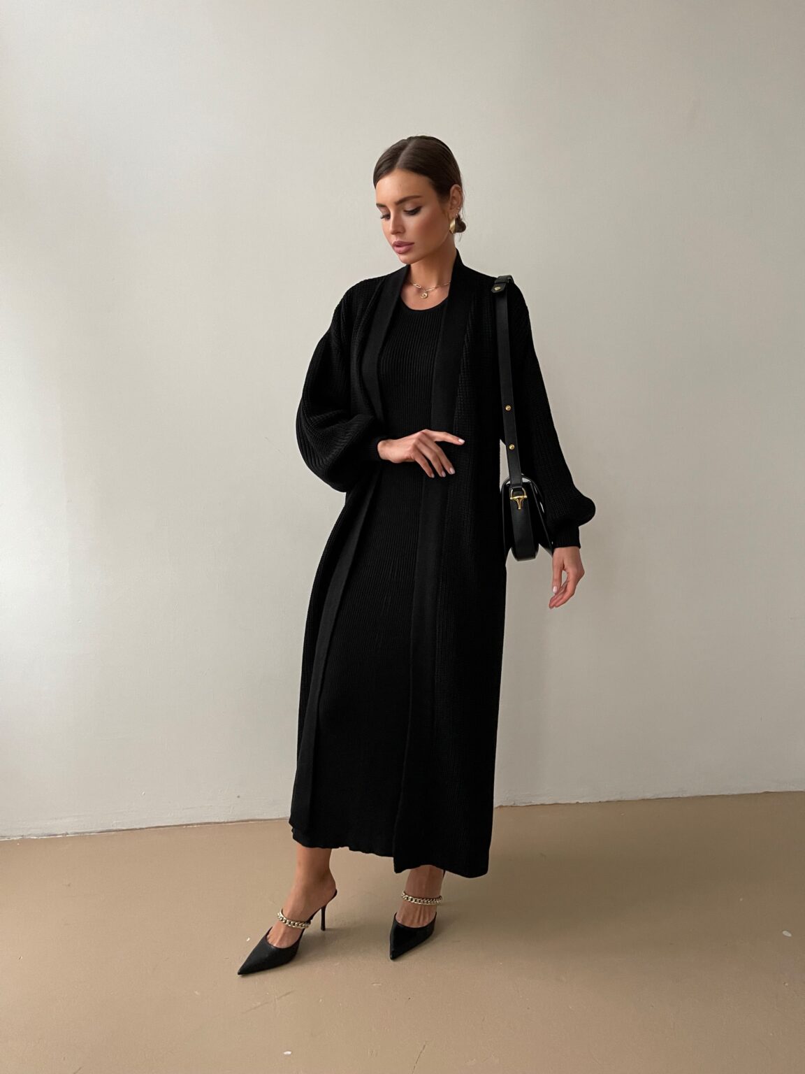 Grobstrick-Cardigan in Schwarz