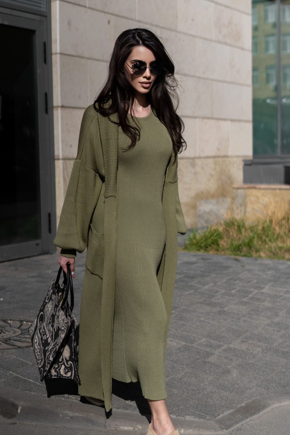 Robe longue Elita kaki sans manches